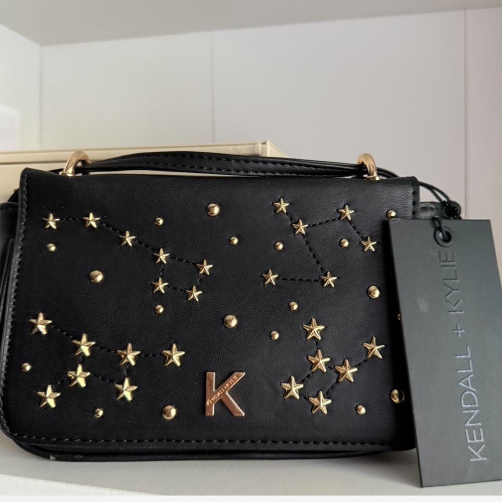 Kendall & Kylie Black Crossbody Bag with Gold Stars